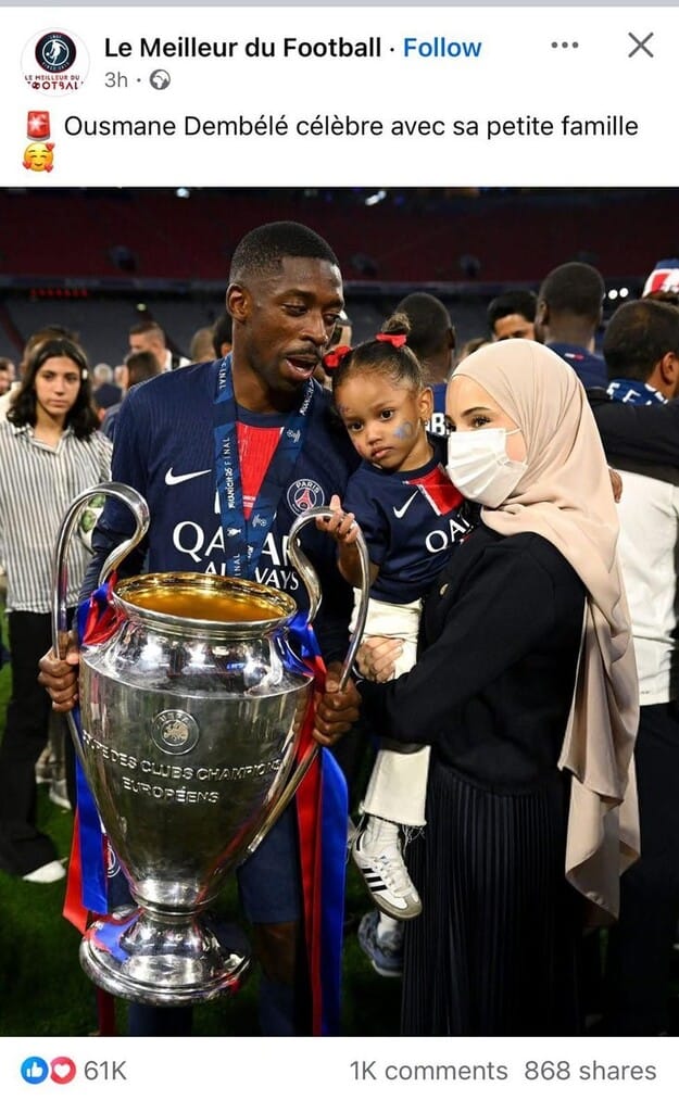 O Dembélé et sa femme voilée Le Qatar Saint Germain champion. Un triomphe national ?