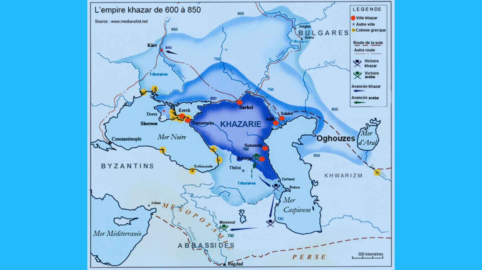 Carte historique de l’Empire khazar (VIIIe-Xe siècle) entre la mer Caspienne et la mer Noire