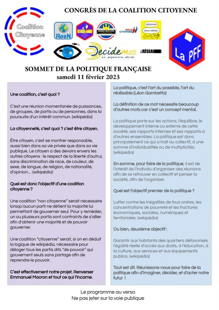 Congrès de la coalition citoyenne à Paris le 11 février 2023
Sommet de la politique française le 11 février 2023