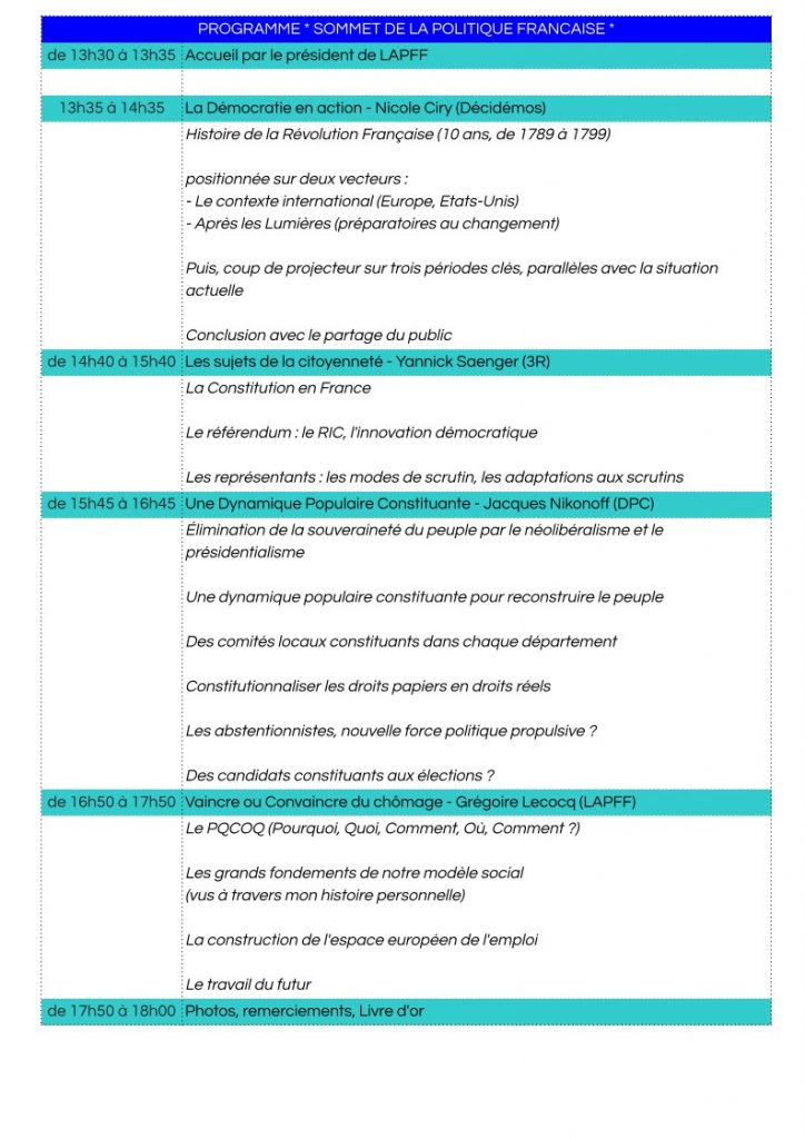 Programme sommet de la politique française à Paris le 11 février 2023